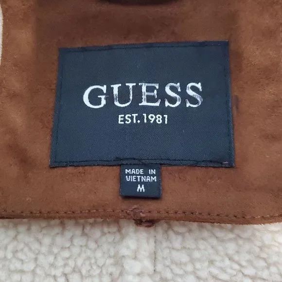 GUESS MENS FAUX-SHEARLING COGNAC OVERCOAT SIZE M NWOT-NEW WITHOUT TAGS - Picture 4 of 14